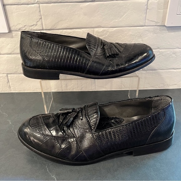 Stacy Adams sz 11 black snakeskin leather tassel loafers - Picture 3 of 16